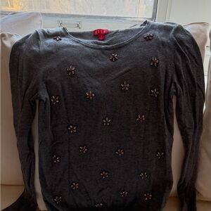 2010s Elle Charcoal Floral Embellished Long Sleeve Sweater